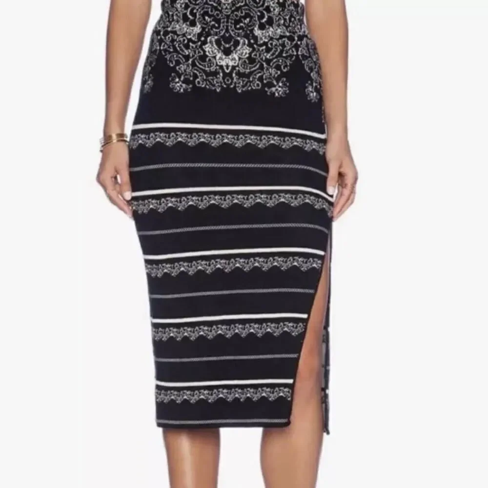 Free People Black Knit A Line Midi Skirt Medium